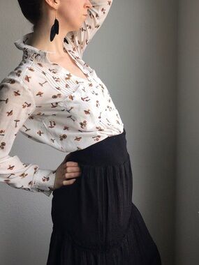 Maeve White Blouse with mushroom print